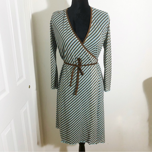 MARIO BALTHAZAR LONG SLEEVE STRIPE PRINT WRAP MIDI DRESS SIZE SMALL - Picture 1 of 7